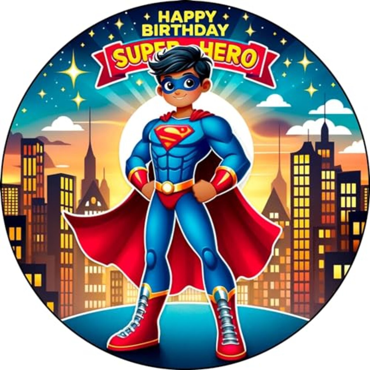 Super-man Themed Edible Cake Topper Icing Image for 8 inch round cake or larger